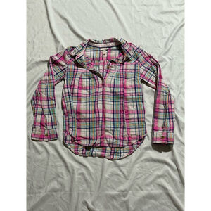 Girls Cat & Jack Plaid Flannel Shirt Size L Pink White